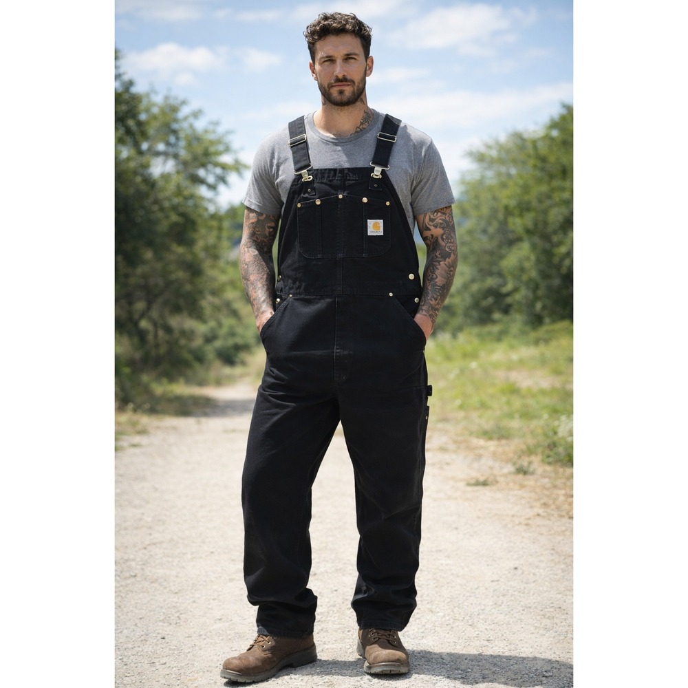 Vintage Carhartt Bib Overalls Men 46X34 Black Double Knee Workwear Grunge R01BLK